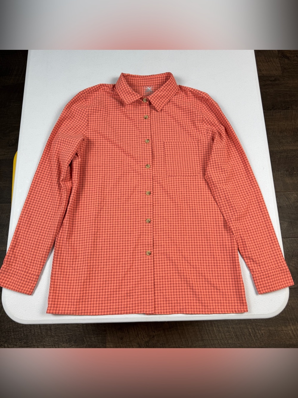 ZeroXposur Daytona Button Down Tech Shirt Womens S Small Coral Gingham LS